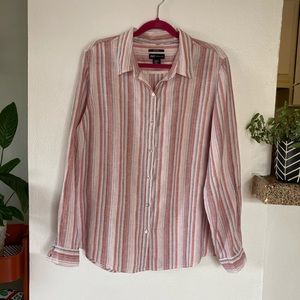 Women’s JNY Striped 100% Linen Button Down Long Sleeves Shirt Size XL